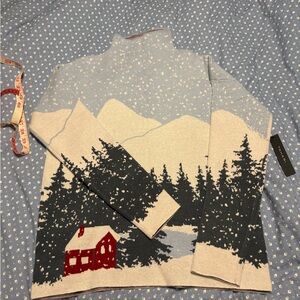 Tahari Blue and Cream Turtleneck Sweater ! Super soft